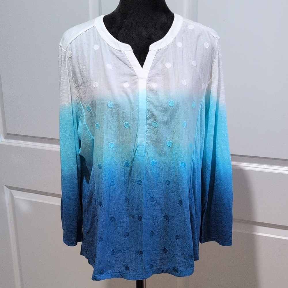 Chicos New Turquoise And White Summer Top